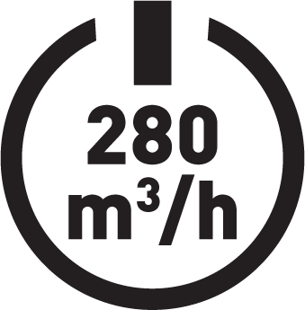 Szívóteljesítmény 280 m³/óra